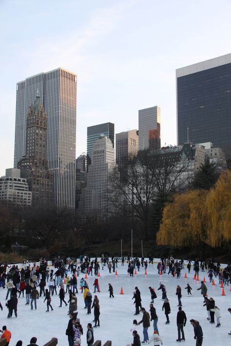 Ice Skating at Central Park Nyc Ice Skating Aesthetic, Ice Skating In New York, Ice Skating Central Park, Rockefeller Center Ice Skating, Ice Skating Rockefeller Center, Ice Skating Central Park Nyc, Central Park Nyc, New York Winter, Snow Covered Trees