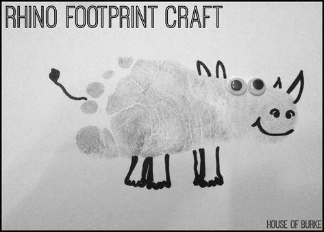 Rhino Footprint, Zoo Crafts, Zoo Animal Crafts, Print Crafts, Zoo Art, Zoo Theme, Footprint Craft, Footprint Crafts, Baby Art Projects