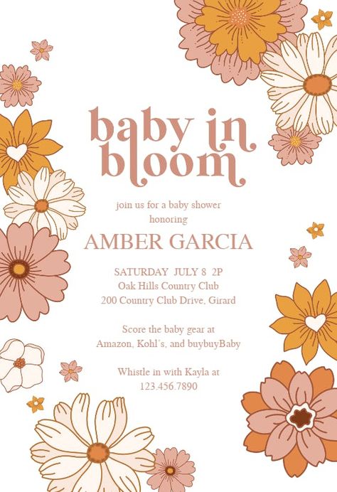 Baby In Bloom Invitation Template, Baby In Bloom Invite, Flower Child Baby Shower Ideas, Baby In Bloom Shower Invitation, Baby Shower Boho Theme Girl, Baby Girl Shower Ideas Theme, Baby Shower Ideas Girl Theme, Boho Girl Baby Shower Ideas, Boho Baby Shower Ideas Girl