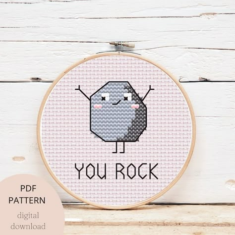 Rock Puns, Stitch Gifts, Stitch Gift, Cute Cross Stitch, Simple Cross Stitch, Cross Stitch Patterns Free, You Rock, Modern Cross Stitch, Mom Humor