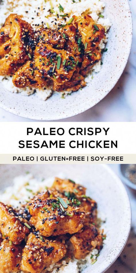 Paleo Sesame Chicken, Paleo Sweet Potato Recipes, Venison Sausage Recipes, Crispy Sesame Chicken, Paleo Rice, Crisp Chicken, Paleo Menu, Office Food, Rice Healthy