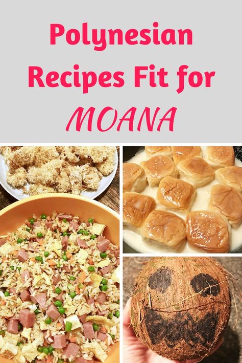 What to cook for a Moana viewing party: Polynesian food! Polynesian Food Traditional, Luau Party Food For A Crowd, Polynesian Food Luau Party, Polynesian Recipes Authentic, Polynesian Appetizers, Moana Dinner And A Movie, Polynesian Food Recipes, Moana Dinner, Tahitian Food