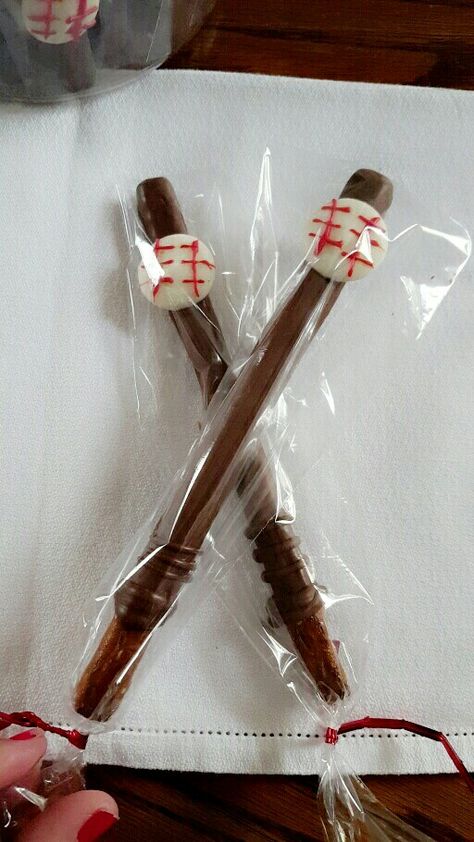 Baseball Sweets Table, Baseball Bat Pretzel Rods, Baseball Pretzel Rods, Baseball Chocolate Covered Pretzels, Baseball Theme Dessert Table, Pretzel Bats, Baseball Theme Food, Onederful Year, Baseball Desserts