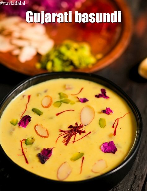 basundi recipe | Gujarati basundi | how to make basundi Rabri Recipe, Rabdi Recipe, Shrikhand Recipe, Dessert Taco, Gujarati Recipes, Pakistani Food, Indian Desserts, Indian Sweets, Fun Desserts