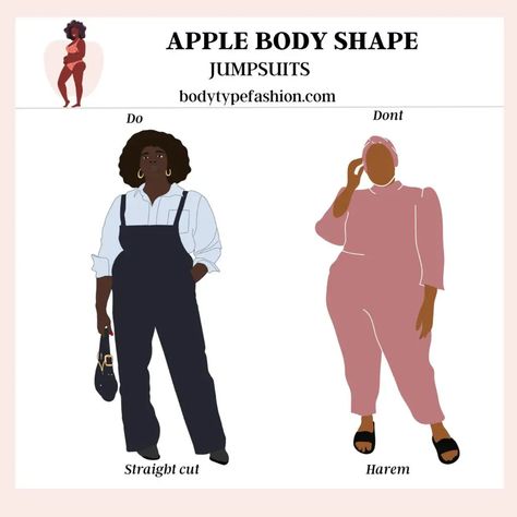 Apple Body Shape Clothes, Apple Body Shape Outfits, Witchy Wardrobe, Apple Body Type, Baggy Jumpsuit, Body Shape Outfits, Apple Body Shape, Narrow Hips, Apple Body Shapes