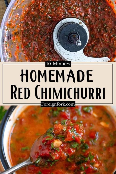 In this Red Chimichurri Sauce Recipe (or Chimichurri Rojo), we use the base of a typical chimichurri and add some fun extra elements to make it red! Flavored with roasted bell peppers and paprika, you are going to love the fun flavors this recipe brings to dinner. Red Chimichurri Sauce, Red Chimichurri, Roasted Bell Peppers, Xo Sauce, Chimichurri Sauce Recipe, South American Recipes, Chimichurri Recipe, Beef Empanadas, American Recipes