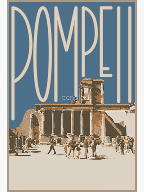 "Pompeii Italian Postcard" Sticker by eengle | Redbubble Italy Journal, Italian Postcard, Italy Postcard, Postcard Sticker, Pompeii Italy, Sazerac, Tourist Office, Italian Architecture, Office Poster