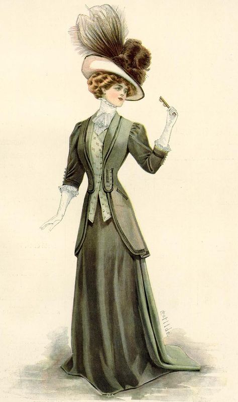 Early 20th Century Nerd 1908 Fashion Plate, 1907 Fashion, 1908 Fashion, 1909 Fashion, Edwardian Fashion Plates, Edwardian Era Fashion, Edwardian Gowns, 1900 Fashion, Paris 1900