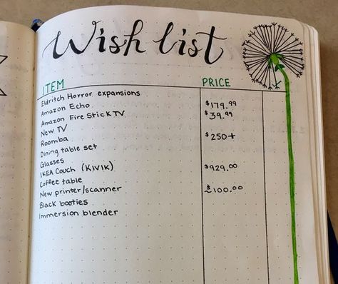 Bullet journal Wish List layout Bullet Journal Wish List, Bullet Journal Wishlist, How To Bullet Journal, Bujo Journal, Bullet Journal Page, Bullet Journel, To Do Planner, Bullet Journal Ideas, Summer Things