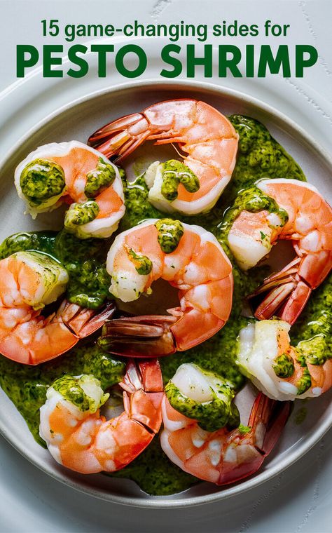 15 Mouthwatering Side Dishes to Serve With Pesto Shrimp 🍤🥗 #pesto #shrimp #sidedishes What To Serve With Pesto, Shrimp Side Dish, Olive Pesto, Shrimp Fettuccine Alfredo, Almond Pesto, Pesto Shrimp, Shrimp Fettuccine, Light Pasta, Shrimp And Broccoli