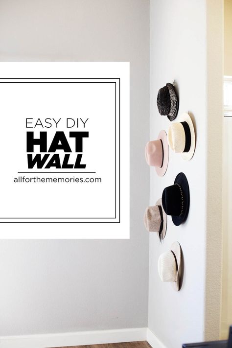 Easy DIY Hat Wall Hooks For Hats Wall, Hat Wall Hooks, Hat Hooks For Wall, Hang Hats On Wall Diy, Boho Hats On Wall, Hat Hanging On Wall, Hats On Wall Display, Hanging Hats On Wall, Hat Hooks Wall Decor