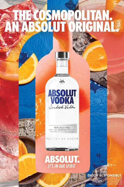 Stock up on Absolut then put your own twist on the iconic Cosmo recipe! Mexican Graphic Design, Cosmo Recipe, Car Advertising Design, 광고 디자인, Absolut Vodka, Graphic Design Fonts, Social Media Advertising, Creative Ads, Facade Design