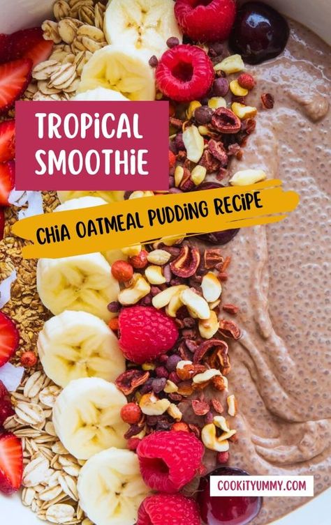 Tropical Smoothie Chia Oatmeal Pudding Recipe - Cook It Yummy Chia Oatmeal Pudding Tropical Smoothie, Tropical Smoothie Chia Oatmeal Pudding, Chia Oatmeal Pudding, Oatmeal Pudding Recipe, Oatmeal Pudding, Chai Oatmeal, Chia Oatmeal, Tropical Smoothie Recipes, Tropical Smoothie Cafe