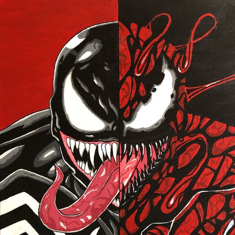 #venom #carnage #marvel #painting Spiderverse Venom, Split Portrait, Venom Carnage, Art Spiderman, Carnage Marvel, Venom Art, Venom Comics, Marvel Tattoos, Martian Manhunter