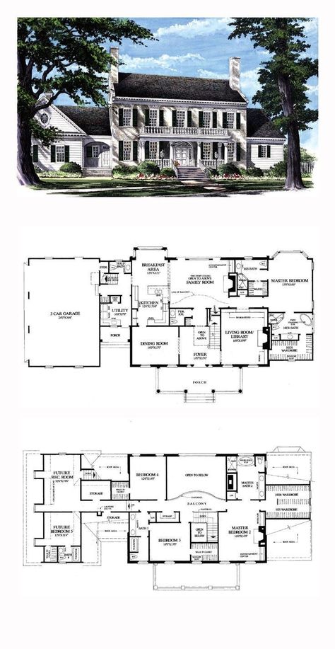 Upstairs Interior, 7 Bedroom House Plans, Farmhouse Addition, Southern Colonial, Southern Style House Plans, Colonial House Plans, Two Story House Plans, Southern House, Southern House Plans