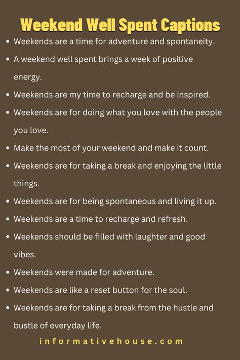 Weekend Well Spent Captions: Captions to Make Your Weekend Even Better! Caption For Enjoyment With Friends, Livin Life Captions For Instagram, Weekend Dump Instagram Story, Day Out With Family Caption, Well Spent Day Caption Family, Evening Spent Well Captions, Captions For Weekend Fun, Day Well Spent Captions Friends, Weekend With Family Quotes