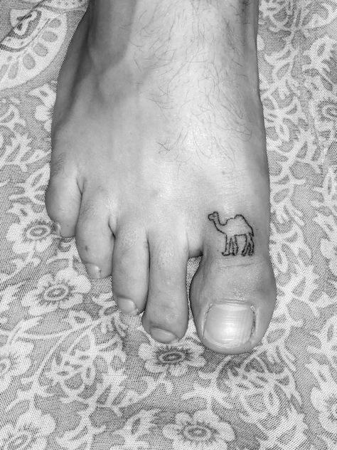 Slay Tattoo Idea, Camel On Toe Tattoo Ideas, Camel Tattoo On Toe, Tiny Tattoos Men, Camel Tattoo, Symbol Ideas, Men's Tattoo, Animal Tattoos For Women, Random Tattoos