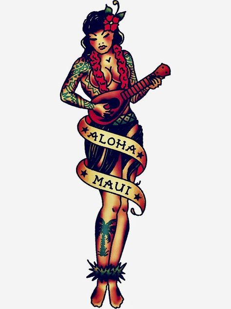 Sailor Jerry Hawaii Tattoo, Hula Dancer Tattoo, Hula Girl Tattoo, Hula Girl Tattoos, Tattoos For Women Cat, Traditional Mermaid Tattoos, Sugar Skull Art Drawing, Sailor Jerry Tattoo Flash, Dancer Tattoo