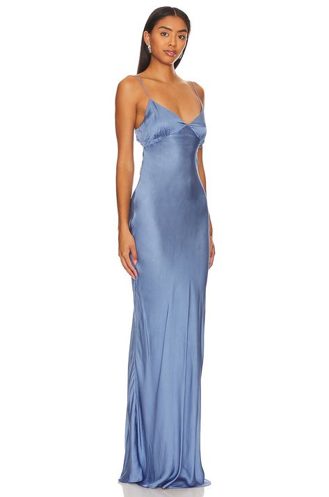 FAITHFULL THE BRAND Santiana Dress in Steel | REVOLVE Blue Wedding Guest Dress, Blue Satin Prom Dress, Blue Wedding Guest Dresses, Revolve Dress, Revolve Dresses, Defined Waist, Sarah Jane, Wedding Attire Guest, Clothes For Girls