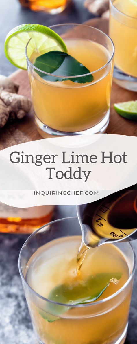 Hot Ginger Drink, Ginger Lime Tea, Ginger Cocktail Recipes, Toddy Recipe, Ginger Cocktails, Lime Drinks, Hot Toddies Recipe, Fun Summer Drinks, Hot Cocktails