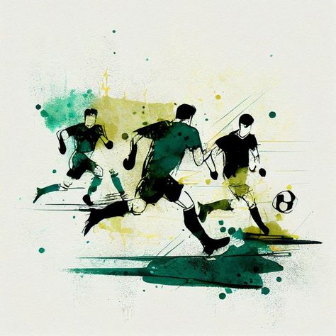 Free Football Soccer Ball Player Watercolor Painting Image Soccer Art Drawing, Drawing Football, Football Player Drawing, Football Paintings, Soccer Artwork, Football Template, Memory Drawing, Soccer Art, Free Football