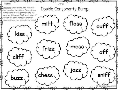 Students practice ending double consonants phonics rule by playing bump! Double Consonants Worksheet, Consonant Worksheet, Fun Easter Games, Double Consonants, Phonics Worksheets Free, Phonics Rules, Phonics Practice, Elementary Writing, Letter Worksheets