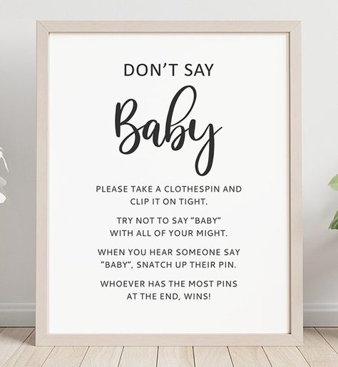 Free Printable Don't Say Baby Game Sign Grab A Pin Baby Shower Game, Dont Say Baby Shower Game, Don't Say Baby Game Sign Printable Free, Don’t Say Baby Pin Game, Baby Shower Game Signs, Baby Shower Clothes Pin Game, Don't Say Baby Game, Shower Funny, Baby Q Shower