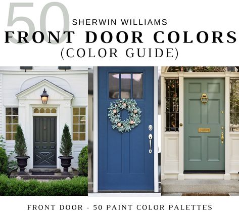 Sherwin Williams FRONT DOOR COLORS, 50 Exterior Door Colors, Best Front Door Colors, Door Color Ideas, Front Door Paint, Exterior Paints - Etsy Paint For Outside Of House, White Houses With Colored Doors, 8ft Front Door Ideas, Front Door And Shutter Colors Ideas For White House, Entrance Door Colors Front Entry, Dulux Front Door Colours, Front Door Color With Tan Siding, Sherwin Williams Door Colors, Front Door Blue Colors