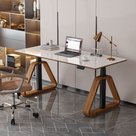 Dual Motor Adjustable Height Live Edge Wooden Triangular Base Standing Desk
-Enjoy Smart Life
-Standing Desk Manufacturer, Support Wholesale Mid Century Modern Standing Desk, Stand Up Office Desk, Adjustable Office Desk, Standup Desk Home Office Ideas, Home Office Table Design, Home Office Standing Desk Ideas, Stylish Standing Desk, Standing Desk Setup, Lobby Desk