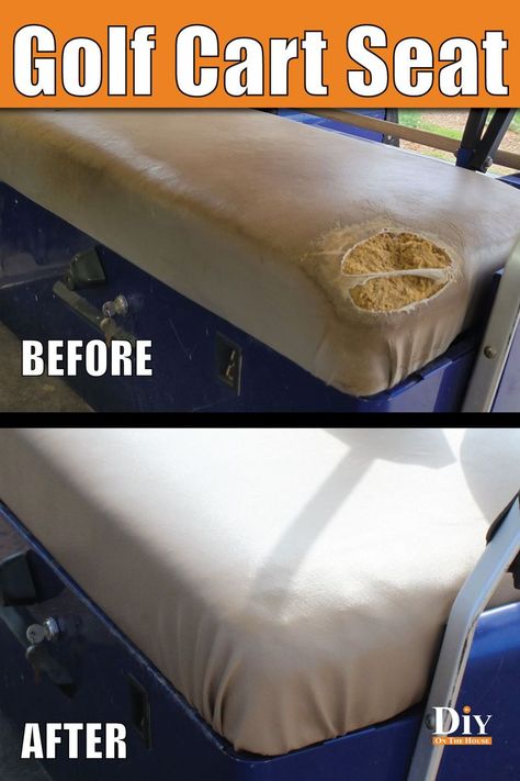 Diy Golf Cart Seat Covers, Golf Cart Restoration, Ezgo Golf Cart Ideas, Golf Cart Remodel, Golf Cart Graphics, Golf Cart Repair, Wood Bench Seat, Golf Cart Bodies, Golf Cart Covers