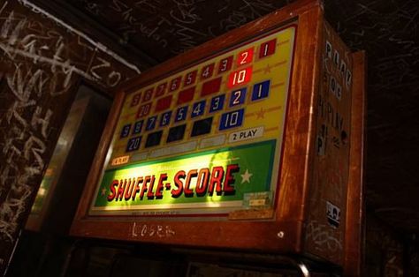 Vintage Shuffleboard | An antique scoreboard at the Kingfish Pub & Cafe Oakland, Ca., on ... Vintage Scoreboard, Rumpus Room, Basement, Cafe, Gym, Bar, Marketing, Stars, Wall Art