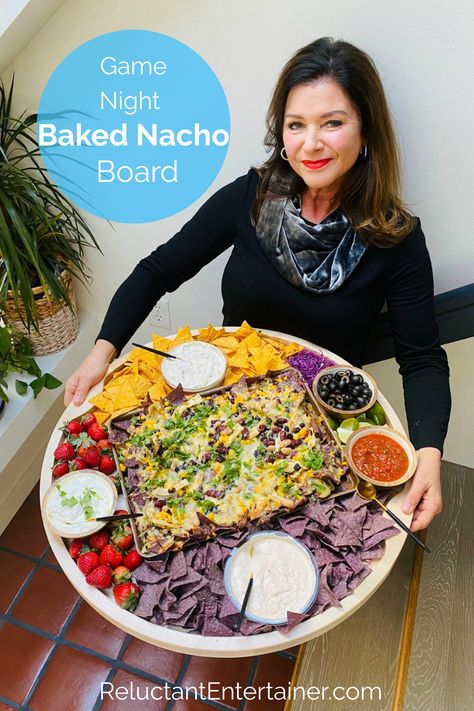 For a family dinner or lunch this next week, serve a Game Night Baked Nacho Board! Get it on the table in thirty minutes and have fun! Nacho Board, Autumn Appetizers, Nacho Salad, How To Make Nachos, Baked Nachos, Vegetarian Nachos, Date Night Dinner, Breakfast Ingredients, Olive Relish