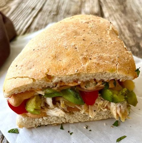 Easy Panera Chipotle Chicken Avocado Melt (Copycat) - joinmeinthekitchen.com Copycat Panera Chipotle Chicken Avocado, Panera Chipotle Chicken Avocado Melt, Chipotle Chicken Avocado Melt, Chicken Avocado Melt, Avocado Melt, Creamy Chipotle Sauce, Peppadew Peppers, Thick Crust Pizza, Chicken Melts