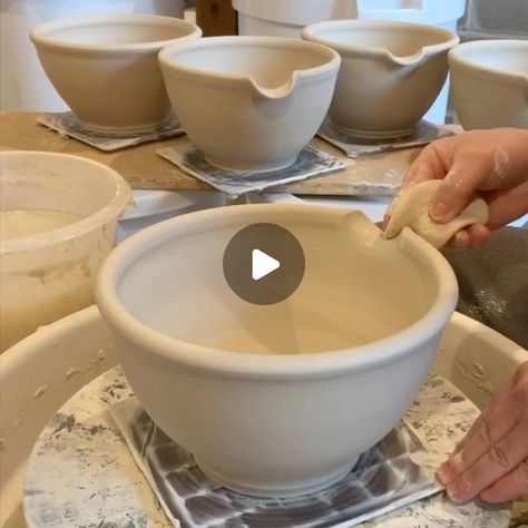 Steven Showalter on Instagram: "Making batter bowls! I make the rim and handle a little thicker to hold up to vigorous use. As a functional potter I’m always balancing design and functionality. It’s the same reason why I’ve always viewed myself equally as an artist and a craftsman. This question seems to come up frequently, how do you view ceramics? Is it craft, art, both, or who cares? #pottery #ceramics #clay #lagunaclay #stoneware #art #craft #both #whocares #design #texture #batterbowl #instapottery #potteryvideos #makersgonnamake #makersmovement #madeinaskutt #madewithabailey #handmade #craftsmanship #wheelthrown" Laguna Clay, Batter Bowl, Pottery Videos, Design Texture, Craft Art, Who Cares, Pottery Ceramics, Wheel Thrown, Reason Why