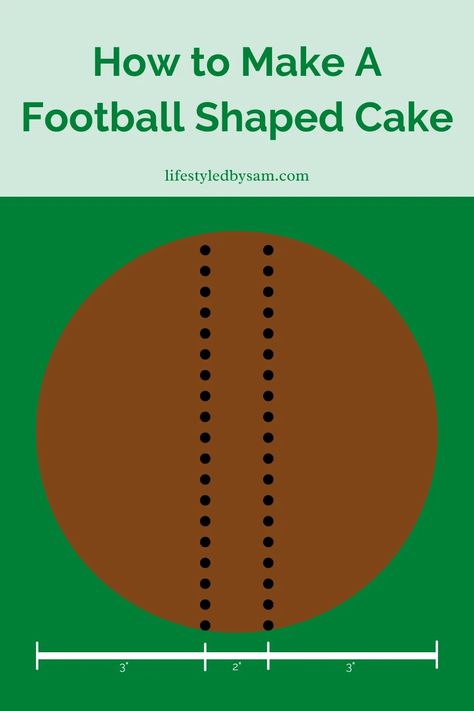 How To Make A Football Shaped With A Cake Mix And Regular Cake Pans. Infographic of how to make a football shaped cake. How to make a football shaped cake with a cake mix and 8″ round cake pans in under 1.5 hours! This chocolate layer cake doesn’t require a special football pan or a lot of experience with cake decorating. It's a sweet dessert recipe for game day, Super Bowl, a birthday party, tailgating, and more. Diy Football Birthday Cake, How To Make A Football Cake, Diy Football Cake, Football Birthday Cake Boys, Football Birthday Cakes, Football Shaped Cake, Football Smash Cake, Football Stadium Cake, Football Field Cake