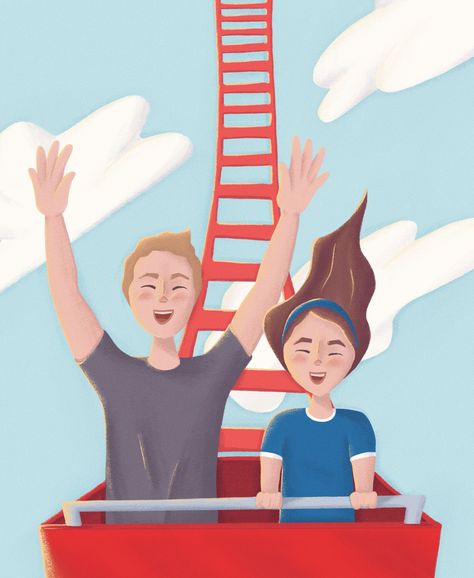 rollercoaster, digital illustration drawn in procreate. Illustrated by Sybille Eyer. #rollercoaster #couple #fun #clouds Roller Coaster Doodle, Rollercoaster Illustration, Roller Coaster Illustration, Amusement Park Art, Roller Coaster Drawing, Ride Drawing, Cartoons Episodes, Couple Fun, Coaster Art