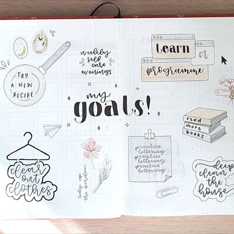 2025 Goals Bullet Journal, Goal Page Bullet Journal, Bujo Goals Page Layout, Bujo Goals Page, Goals Bullet Journal Ideas, 2025 Bullet Journal, Goals Page Bullet Journal, Monthly Goals Bullet Journal, Boju Journal