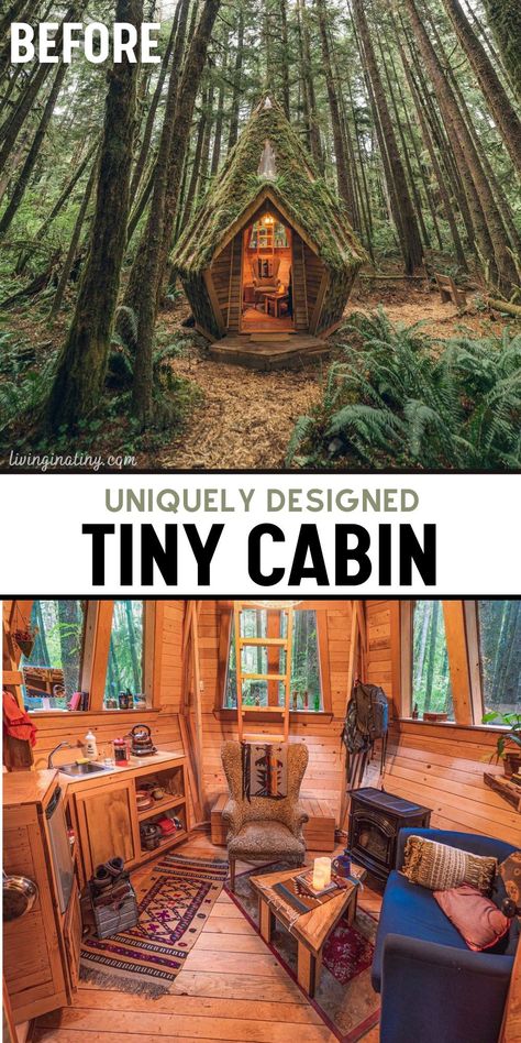 Cheap Cabin Ideas, Diamond Cabin, Tiny House Forest, Jacob Witzling, Unique Tiny Houses, Diy Tiny Cabin, Glamping Yurt, Tiny Rustic Cabin, Adult Tree House