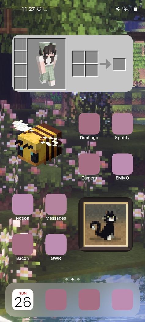 Aesthetic minecraft flowers ios Samsung homescreen Minecraft Themed Phone, Minecraft Aesthetic Widget, Screen Minecraft, Minecraft Iphone Layout, Minecraft Phone Theme, Icons Minecraft, Minecraft Home Screen, Minecraft Phone Layout, Minecraft Homescreen