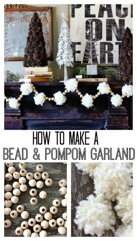 Bead and Pom Pom Garland - Thistlewood Farm Pompom Garland, Mops Crafts, Pom Crafts, Diy Christmas Garland, Garland Diy, Pom Garland, Crochet Christmas Trees, Christmas Tree Garland, Pom Pom Garland