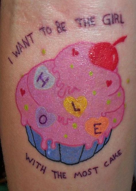 tribute to my favorite band! #Hole #Courtney Love #Doll Parts #Cupcake #Tattoo Hole Courtney Love, Hole Tattoo, Cupcake Tattoo, Hole Band, Love Stick, Grunge Tattoo, Lyric Tattoos, Courtney Love, Band Tattoo