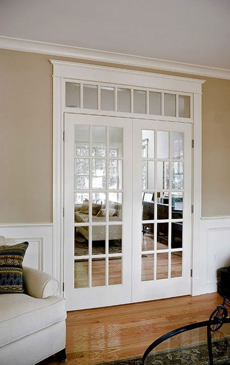 Adding Architectural Interest: A Gallery of Interior French Door Styles & Ideas Jendela Vintage, French Doors With Transom, French Doors Inside, French Pocket Doors, Pintu Interior, Transom Windows, Style Deco, French Doors Interior, French Door