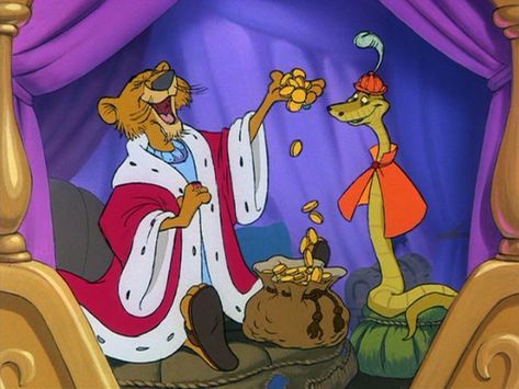 Prince John and Sir Hiss Sir Hiss, Robin Hood 1973, Disney Robin Hood, Prince John, Peter Ustinov, Robin Hood Disney, Disney 2024, Evil Villains, Cartoon Disney