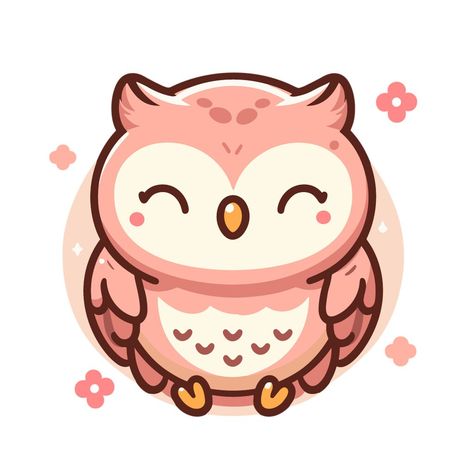 Owl Cute Illustration, Owl Cute Drawing, Owl Kawaii, Cute Owl Drawing, Owl Doodle, Cute Owl Cartoon, Simple Owl, Flower Clipart Png, Owl Cute