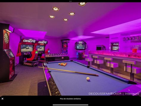 Luxury Gaming Room, Game Room Setup, Luxury Game Room, Garage Game Rooms, Game Room Lighting, Arcade Room, Game Room Basement, North Holland, House Games