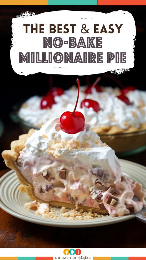 Whip up an easy No-Bake Millionaire Pie with coconut, pineapple, cherries, and pecans in a graham crust. Perfect for quick, delicious treats. Save and share for a hassle-free, delightful dessert experience! Millionaire Pie, Pineapple Pie, Gluten Free Dairy Free Dessert, Pie Pie, Creative Snacks, Canned Fruit, Pie Crusts, Homemade Pie Crusts, Dairy Free Dessert