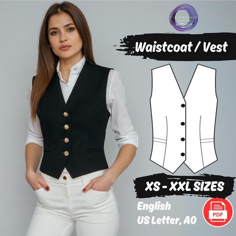 Waistcoat Sewing Pattern Women Vest Sewing Pattern Button Crop Top Pattern Corset Waistcoat Vest Sewing Pattern | PDF Pattern Vest Top Sewing Pattern Free, Crop Jacket Sewing Pattern, Free Waistcoat Pattern, Waistcoat Pattern Sewing, Waistcoat Woman Pattern, Vest Sewing Pattern Free, Vest Patterns For Women Sewing, Patron Corset, Corset Waistcoat