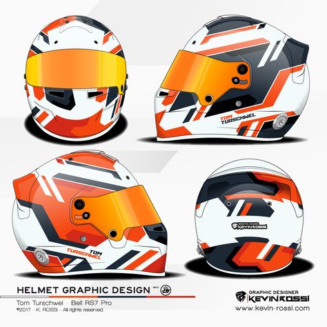 Tom Turschwel helmet design project - On Bell RS7 Pro - With JW Design. ©2017 - K. ROSSI - All rights reserved. Karting Helmet Design Ideas, Kart Helmet Design, Karting Helmet Design, Racing Helmet Design, Airbrushed Helmets, Helmet Drawing, Cool Bike Helmets, Helmet Designs, Bell Helmet