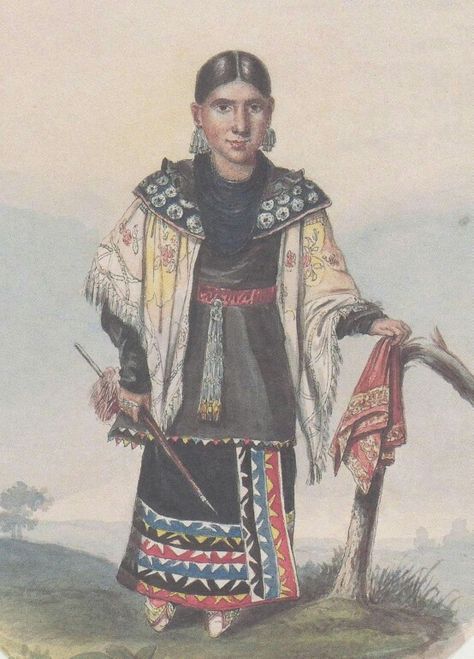 Northeastern Woodlands Native woman, image source unknown, but from the moccasins, potentially Anishinaabe, the skirt, however, looks Ho-Chunk. This illustration shows how French clothing styles were popular among Native women. Eastern Woodlands Indians Clothing, Lakota Language, American Indian Clothing, Native Woman, American Indian Crafts, Native Clothing, Woodland Indians, Native Women, Native American Dress