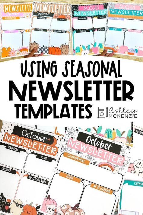 Seasonal classroom newsletter templates in a variety of designs for each month of the year. Ashley Mckenzie, Curriculum Night, Instructional Planning, Parent Teacher Communication, Classroom Planning, Toddler Lessons, Classroom Newsletter Template, School Newsletter, Lesson Plans For Toddlers